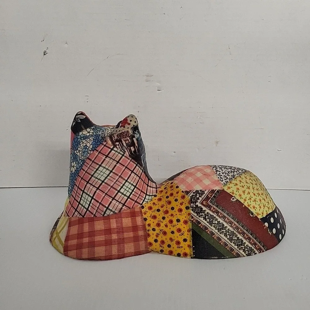 Vintage Patchwork Cat Figurine Multicolor